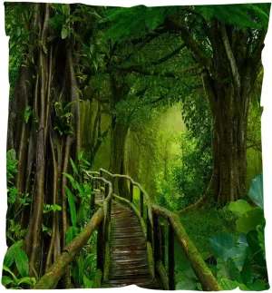 Nature Scenery Blankets Soft Lightweight Flannel Throw Blanket Asia Jungle Wooden Bridge Trail Warm and Cozy Throws for Bedding,Couch,Sofa and Gift 66inx90in