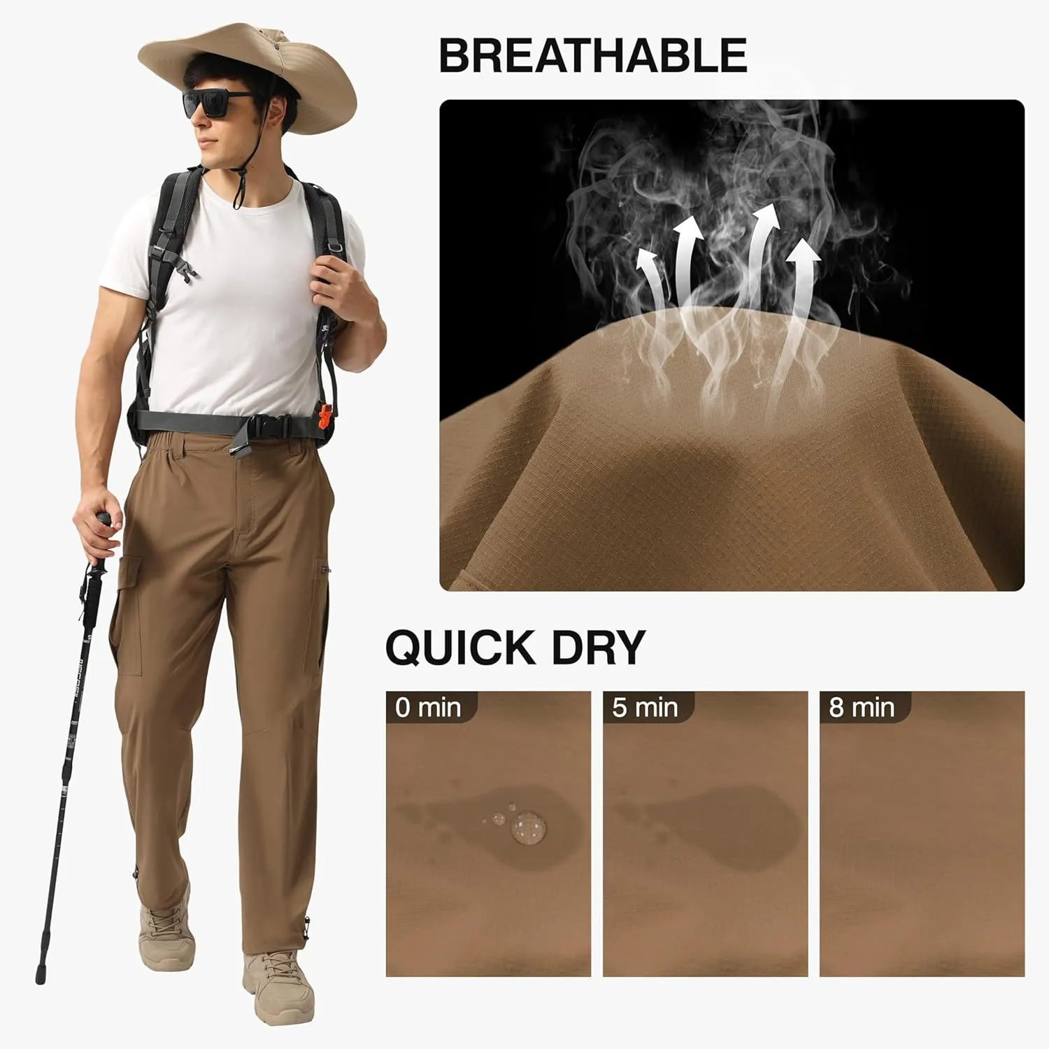 NATUVENIX Hiking Pants Men Lightweight Mens Travel Pants Quick Dry Cargo Pants for Men Stretch Work Pants Water Resistant
