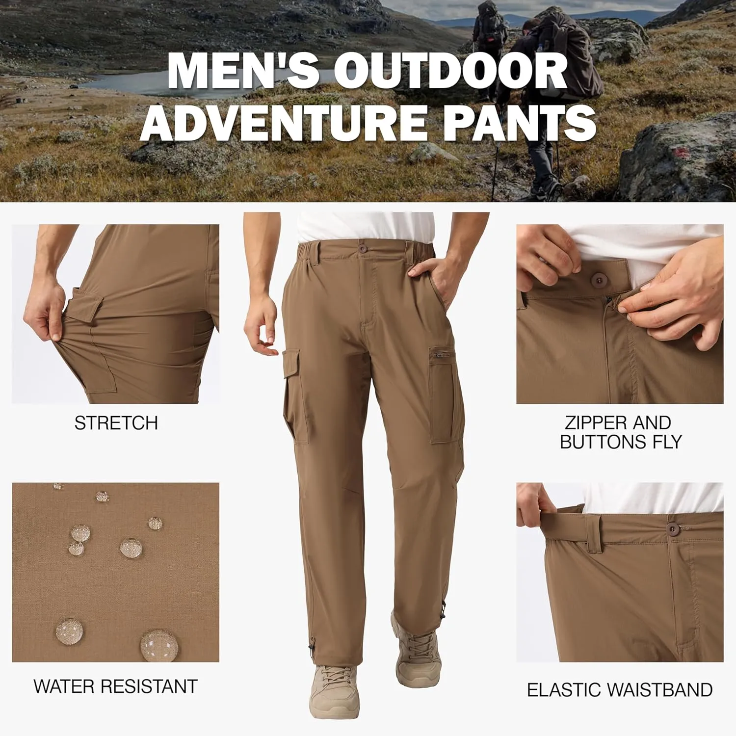 NATUVENIX Hiking Pants Men Lightweight Mens Travel Pants Quick Dry Cargo Pants for Men Stretch Work Pants Water Resistant