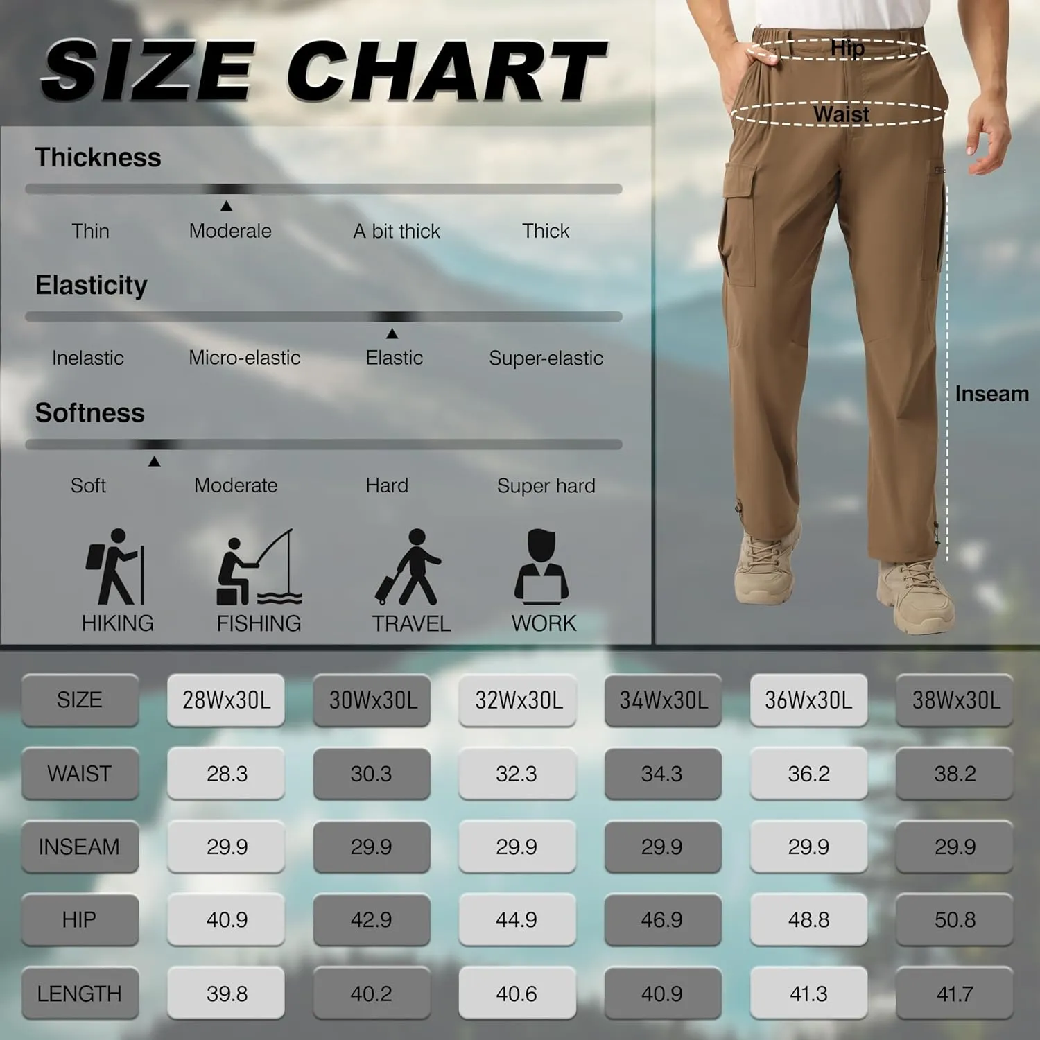 NATUVENIX Hiking Pants Men Lightweight Mens Travel Pants Quick Dry Cargo Pants for Men Stretch Work Pants Water Resistant