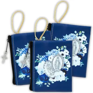 Needzo Floral Miraculous Zippered Rosary Case, Embroidered Flower Design, Accessory for Rosaries and Religious Items, 3.5 by 2.75 Inches