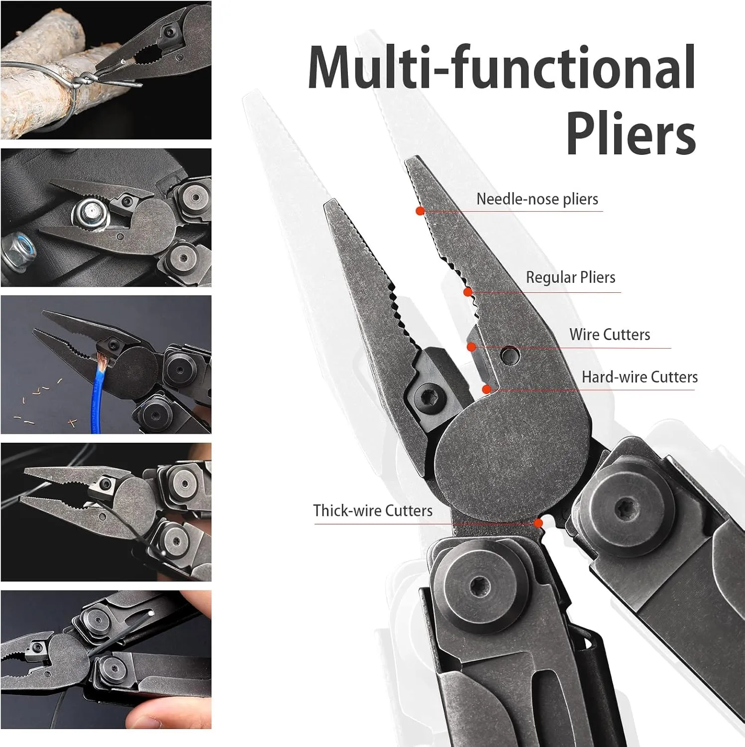 NexTool Heavy Duty Multitool Pliers with Pocket Scissors, Replaceable Wire Cutters, Nylon Sheath, Folding Multitool Knife with Safety Lock for Camping, Survival, Home Repair, DIY