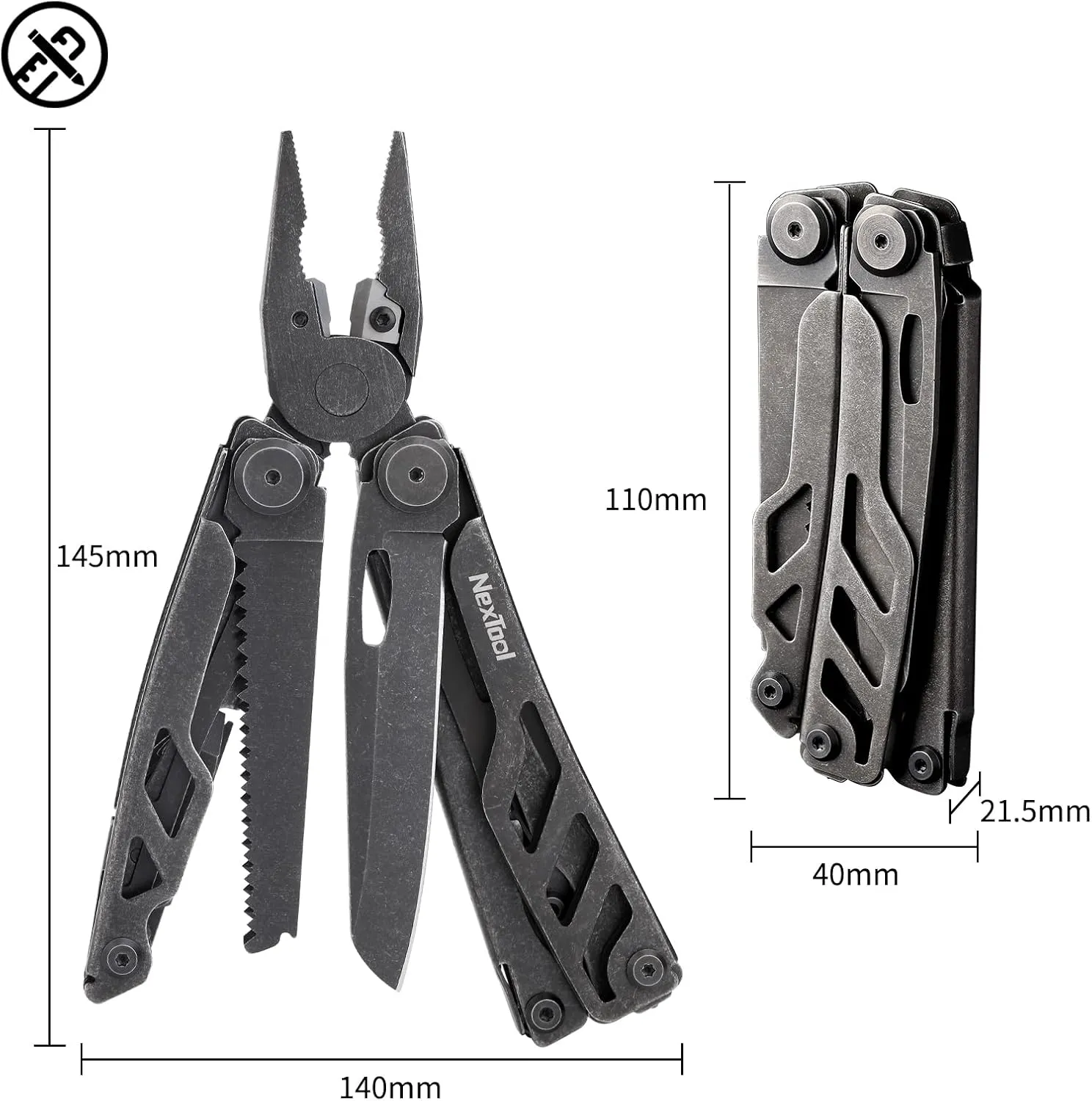 NexTool Heavy Duty Multitool Pliers with Pocket Scissors, Replaceable Wire Cutters, Nylon Sheath, Folding Multitool Knife with Safety Lock for Camping, Survival, Home Repair, DIY