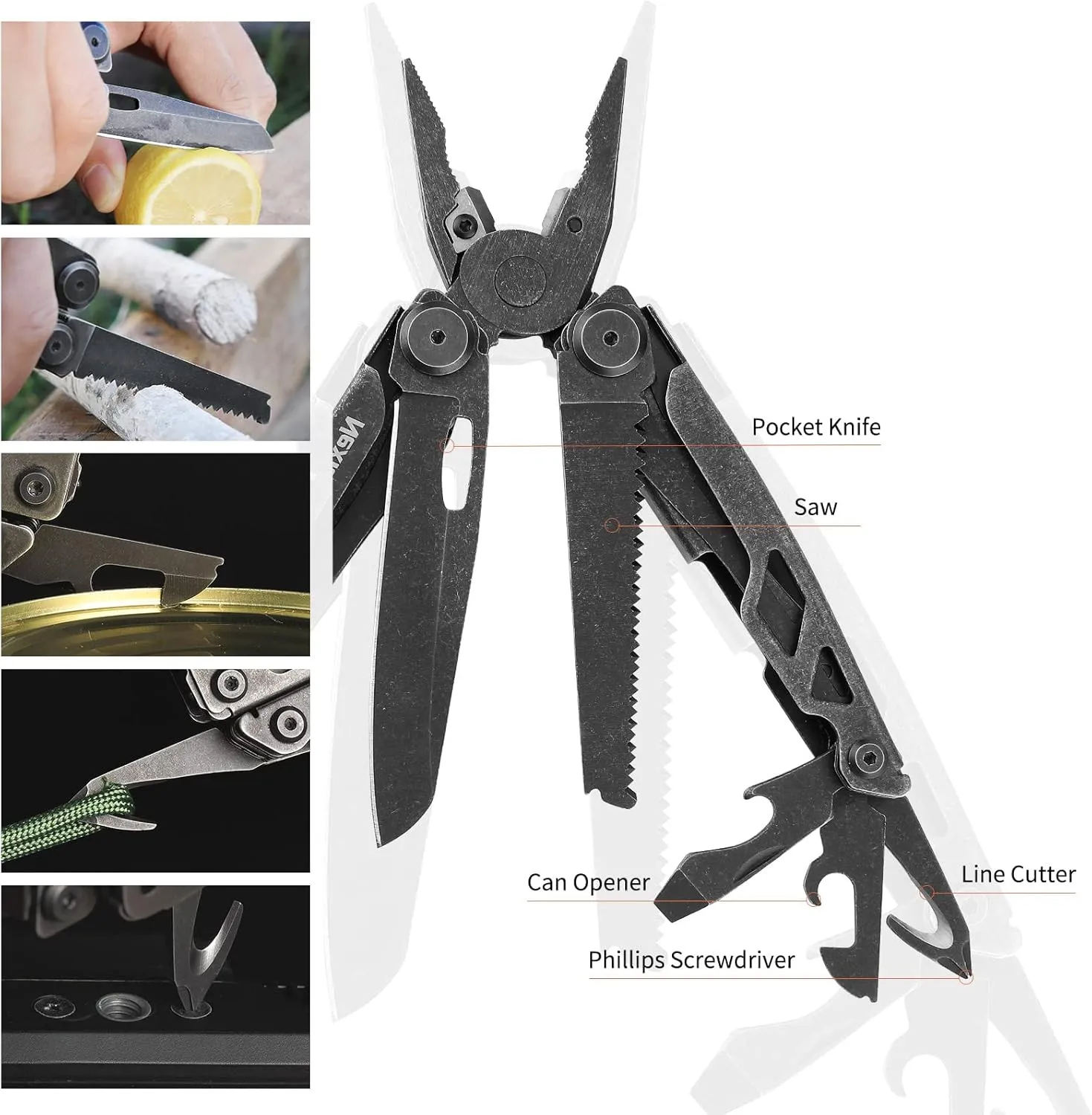 NexTool Heavy Duty Multitool Pliers with Pocket Scissors, Replaceable Wire Cutters, Nylon Sheath, Folding Multitool Knife with Safety Lock for Camping, Survival, Home Repair, DIY