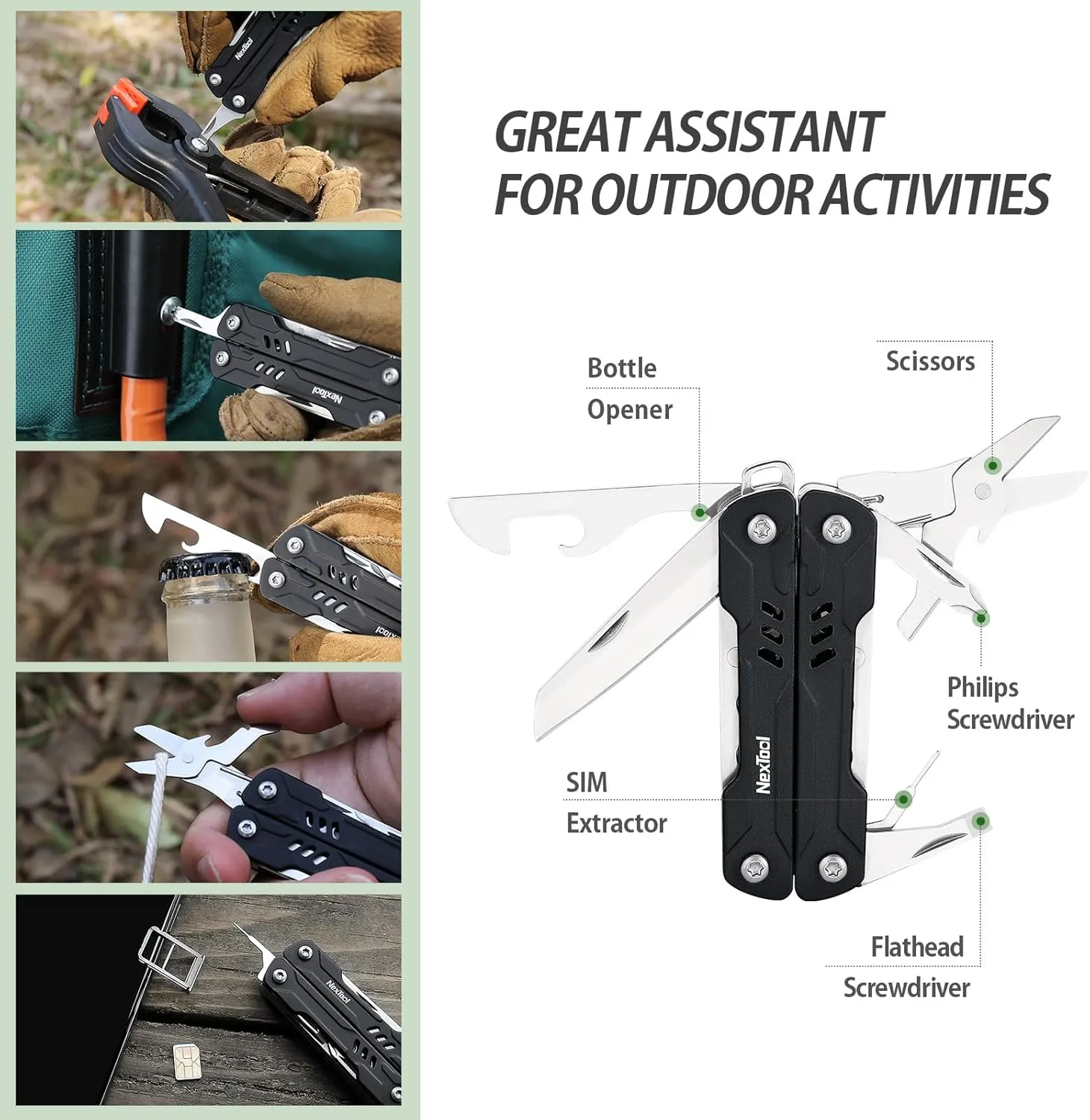 NexTool Mini Sailor S11 Keychain Multitool, 11-in-1 Compact EDC Pliers with Pocket Knife, Scissors & Screwdrivers, Lightweight Small Multitool for DIY, Travel, Camping, and Gift, Cool Gadget for Men