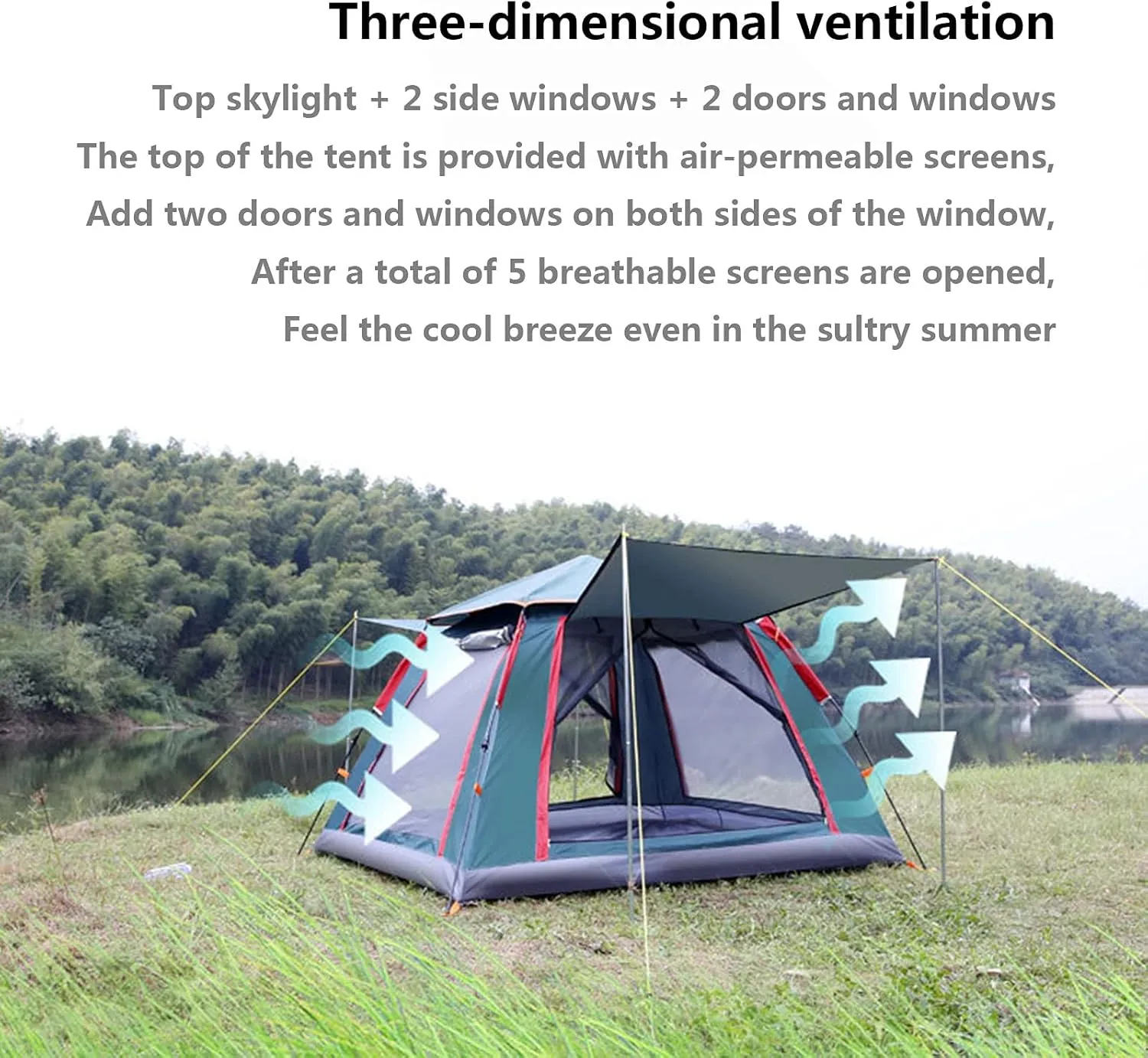 NIEH Hydraulic Tent Canopy for Camping Automatic Waterproof Tents,3-4 People Beach High-Density Silver Rubber Fabric Camping Tent,Family Outdoor Picnic