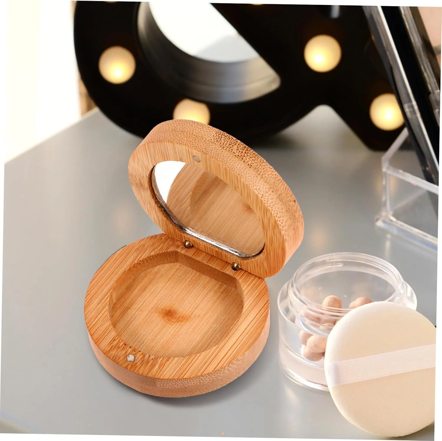 NOLITOY 4pcs Portable Mirror for Travel Small Square Makeup Mirror Bamboo Frame Fashion Compact for On-The-go Touchups