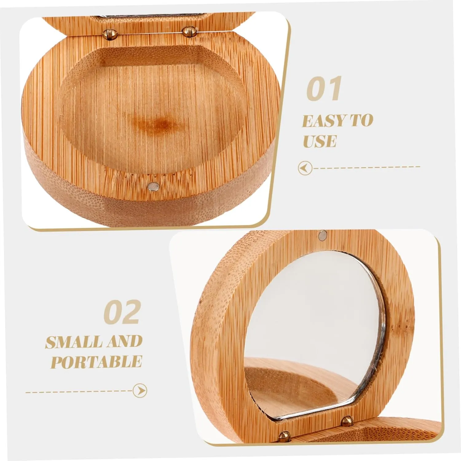 NOLITOY 4pcs Portable Mirror for Travel Small Square Makeup Mirror Bamboo Frame Fashion Compact for On-The-go Touchups