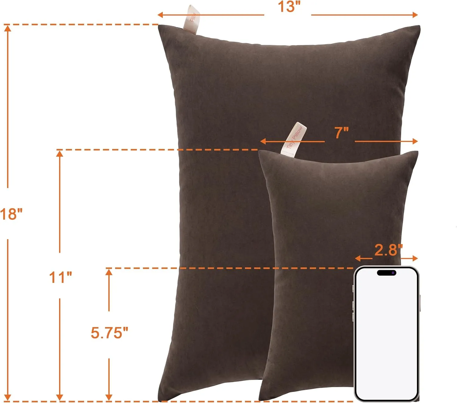 NTBAY Tiny Down Alternative 7"x11" Microfiber Mini Pillows for Travel, Pets, Soft Machine Washable Small Pillows for Neck, Wrist, Lumbar and Knee, Dark Brown