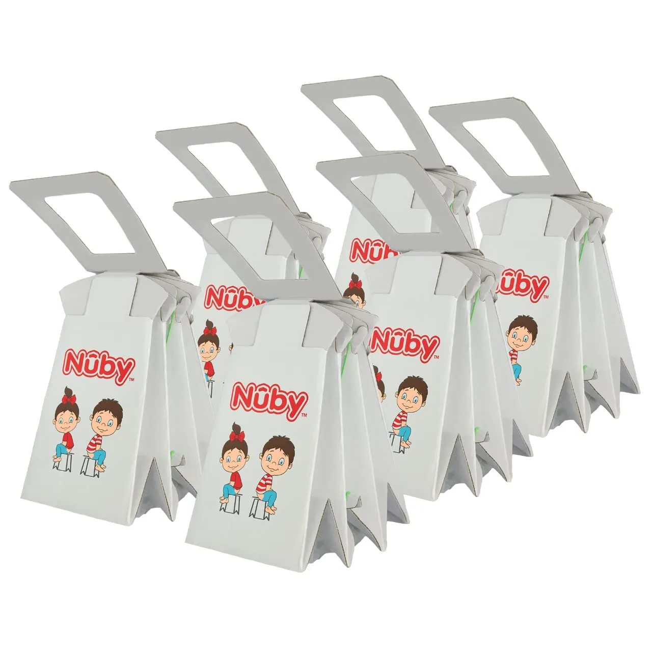Nuby Disposable Travel Potty with Liner - Foldable and Portable Potty; Toddler Potty Essential for Camp, Trips, & Car Rides - Travel Potty for Toddler, 6 Pack