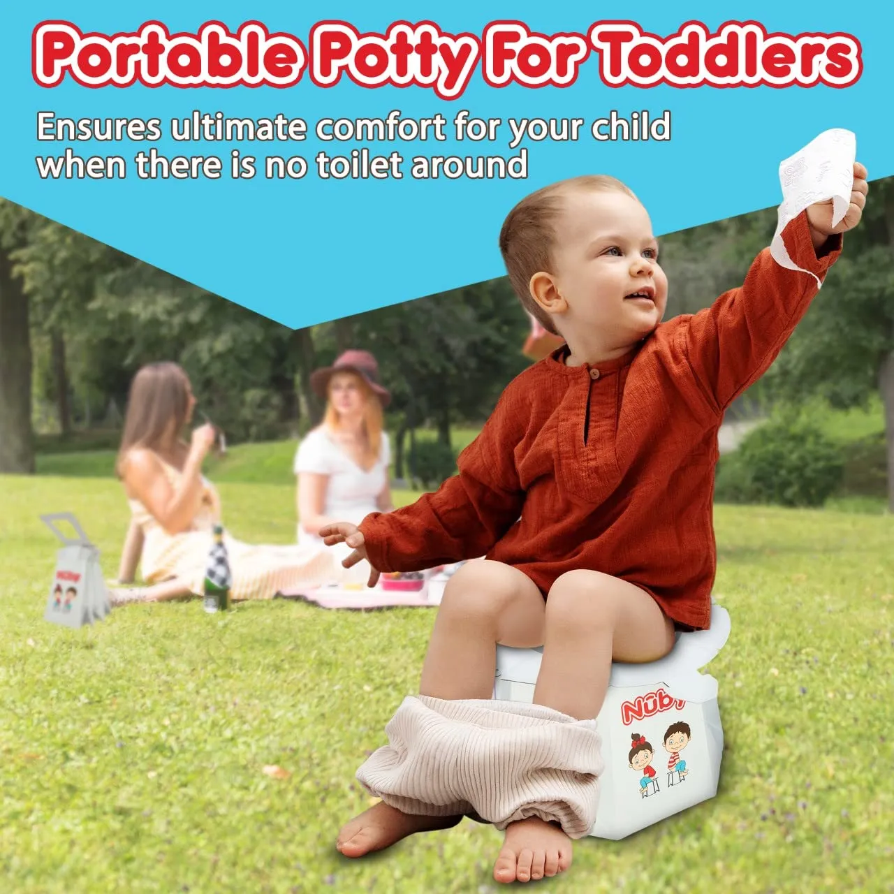 Nuby Disposable Travel Potty with Liner - Foldable and Portable Potty; Toddler Potty Essential for Camp, Trips, & Car Rides - Travel Potty for Toddler, 6 Pack