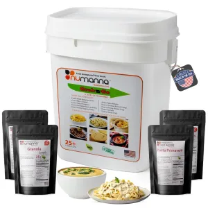 Numanna Grab-n-Go Bucket 80 Servings Premade Food Kit 25  Year Shelf Life Non-Perishable Ready to Eat Meals Breakfast and Dinner Everyday Meals Portable Emergency, Camping and Survival Kit