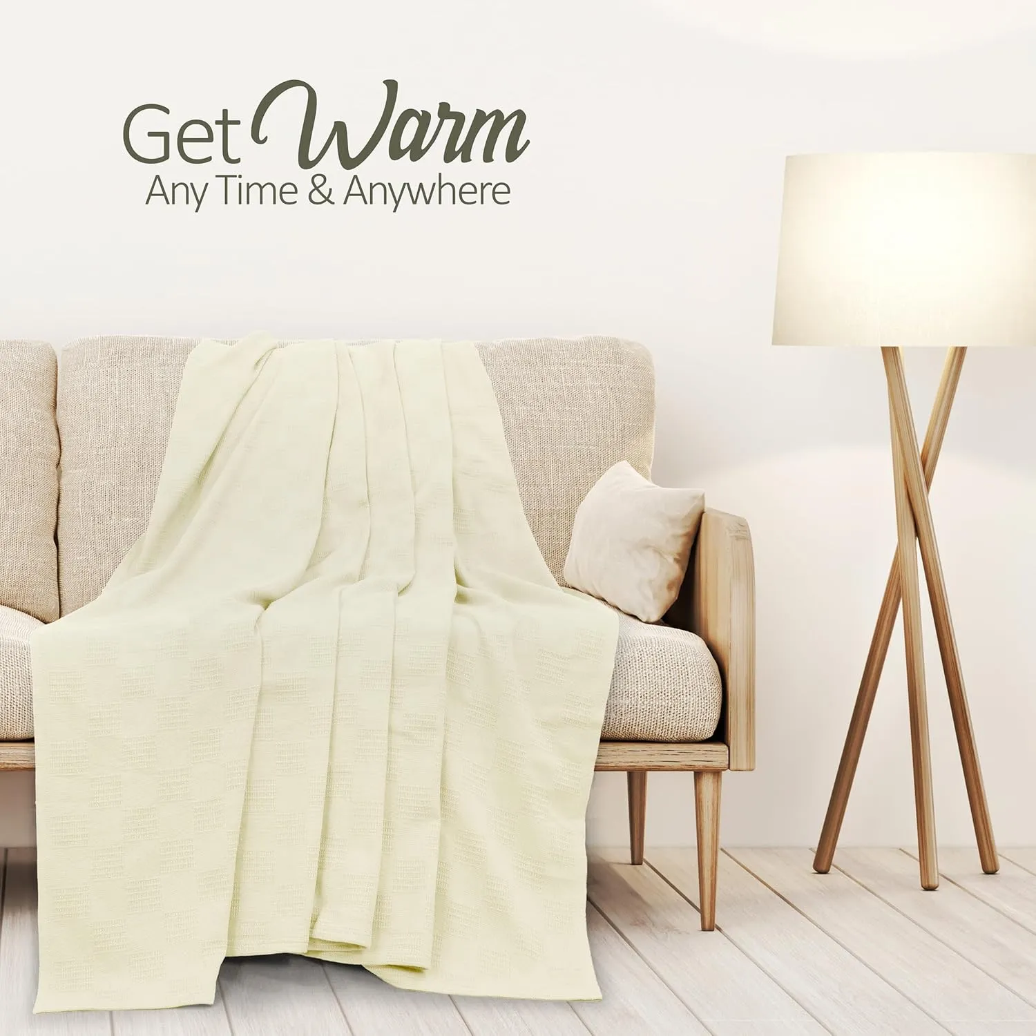 Oakias 100% Cotton Blanket - King Ivory, 350 GSM, 90 x 108 Inches, Soft & Durable Summer Blanket for Bed & Couches