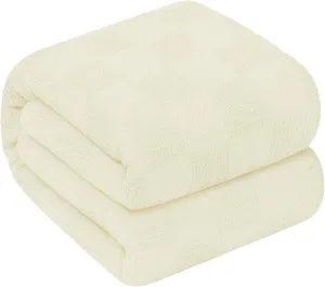 Oakias 100% Cotton Blanket - King Ivory, 350 GSM, 90 x 108 Inches, Soft & Durable Summer Blanket for Bed & Couches