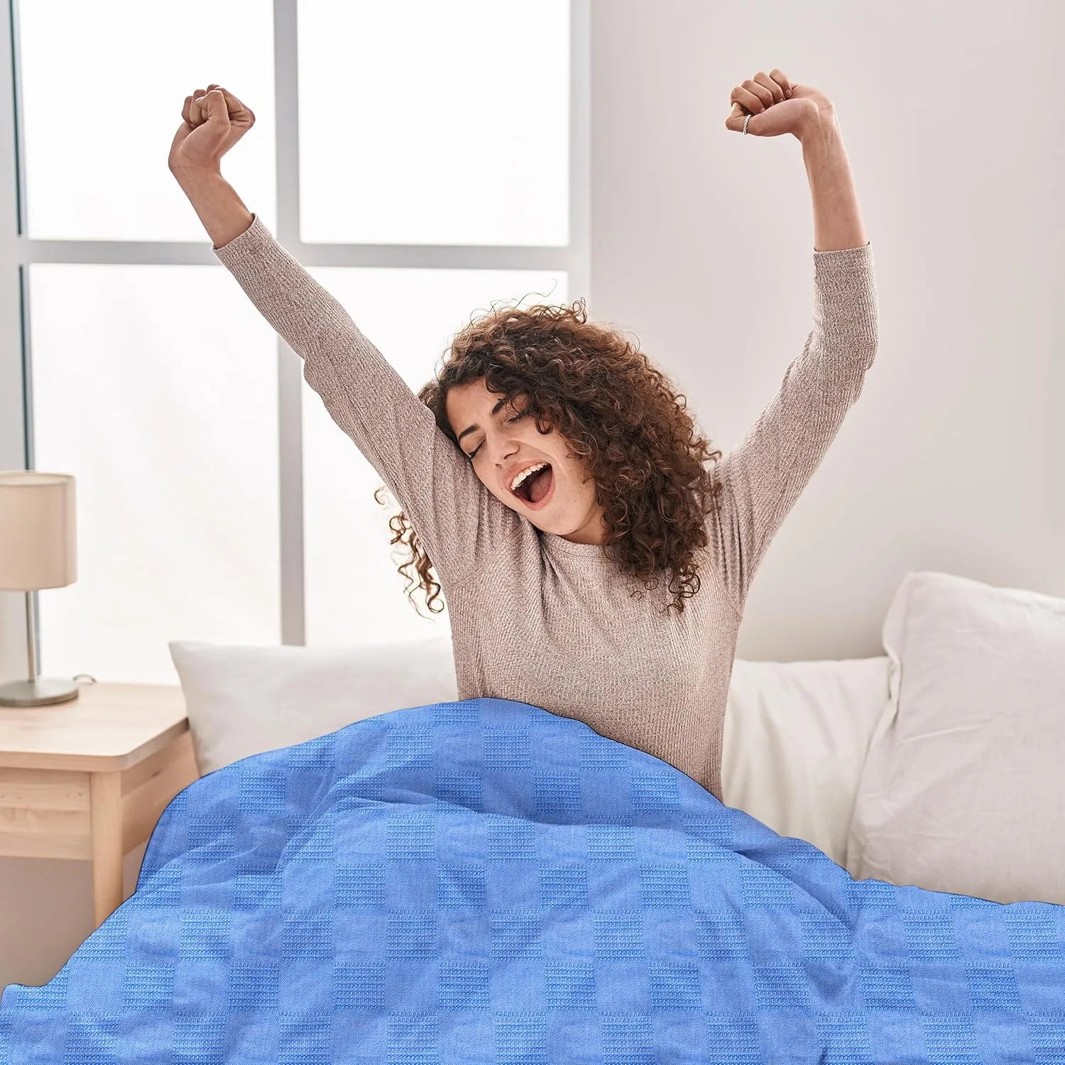 Oakias 100% Cotton Blanket - King Size Vista Blue, 350 GSM, 90 x 108 Inches, Soft Thermal, Lightweight, Breathable & Durable Summer Blanket for Bed, Couches & Living Room