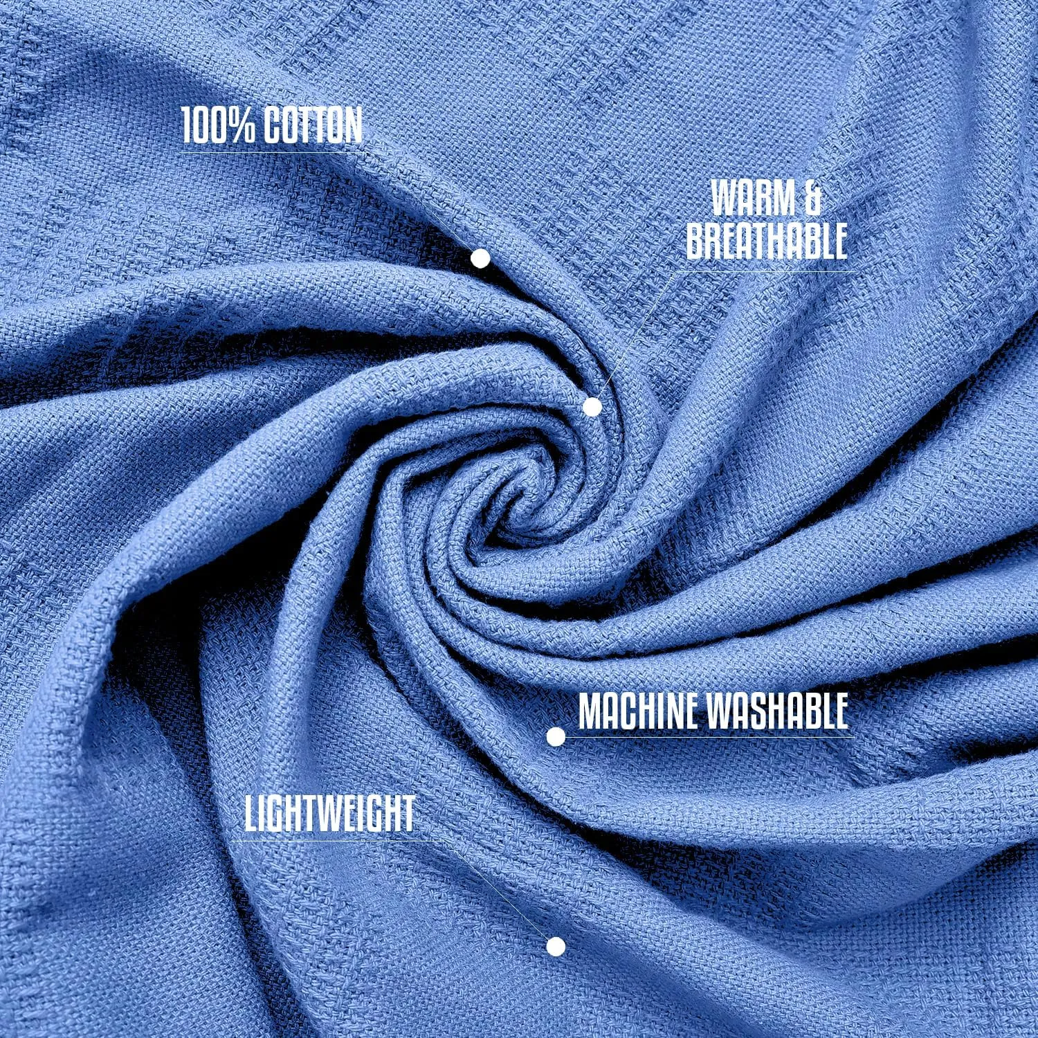 Oakias 100% Cotton Blanket - King Size Vista Blue, 350 GSM, 90 x 108 Inches, Soft Thermal, Lightweight, Breathable & Durable Summer Blanket for Bed, Couches & Living Room