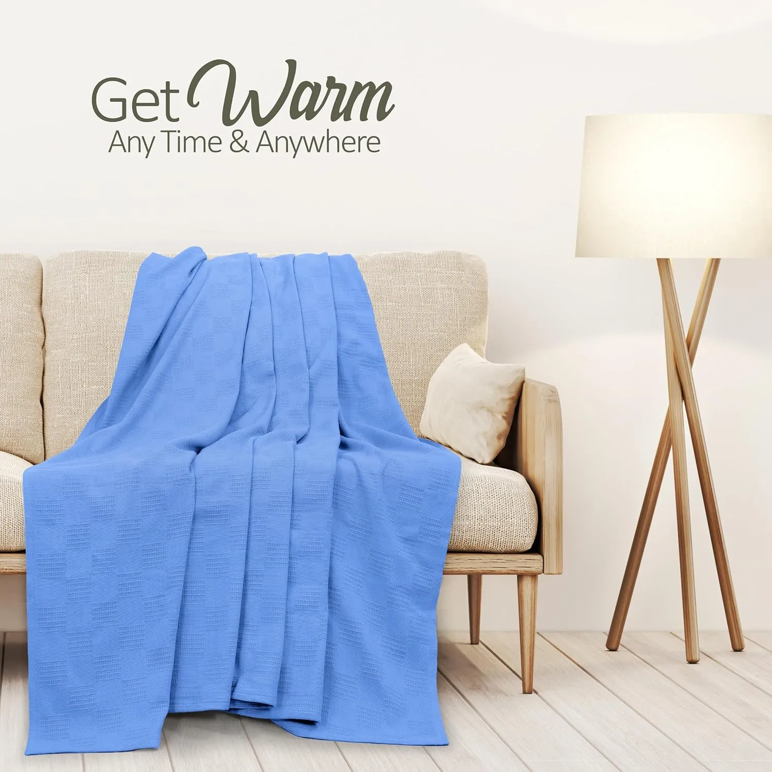 Oakias 100% Cotton Blanket - King Size Vista Blue, 350 GSM, 90 x 108 Inches, Soft Thermal, Lightweight, Breathable & Durable Summer Blanket for Bed, Couches & Living Room