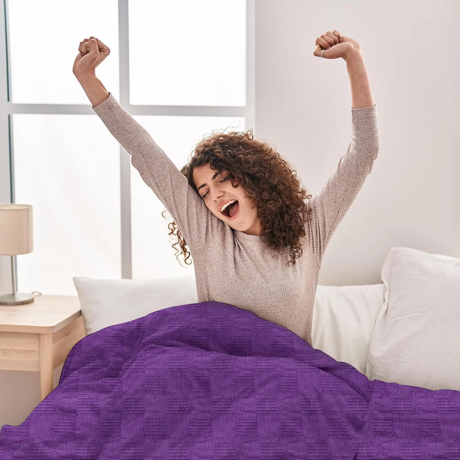 Oakias 100% Cotton Blanket Queen Plum - 350 GSM 90 x 90 Inches Soft Thermal Blanket Queen Size - Throw Blanket Lightweight, Breathable & Durable Summer Blanket for Bed, Couches & Living Room