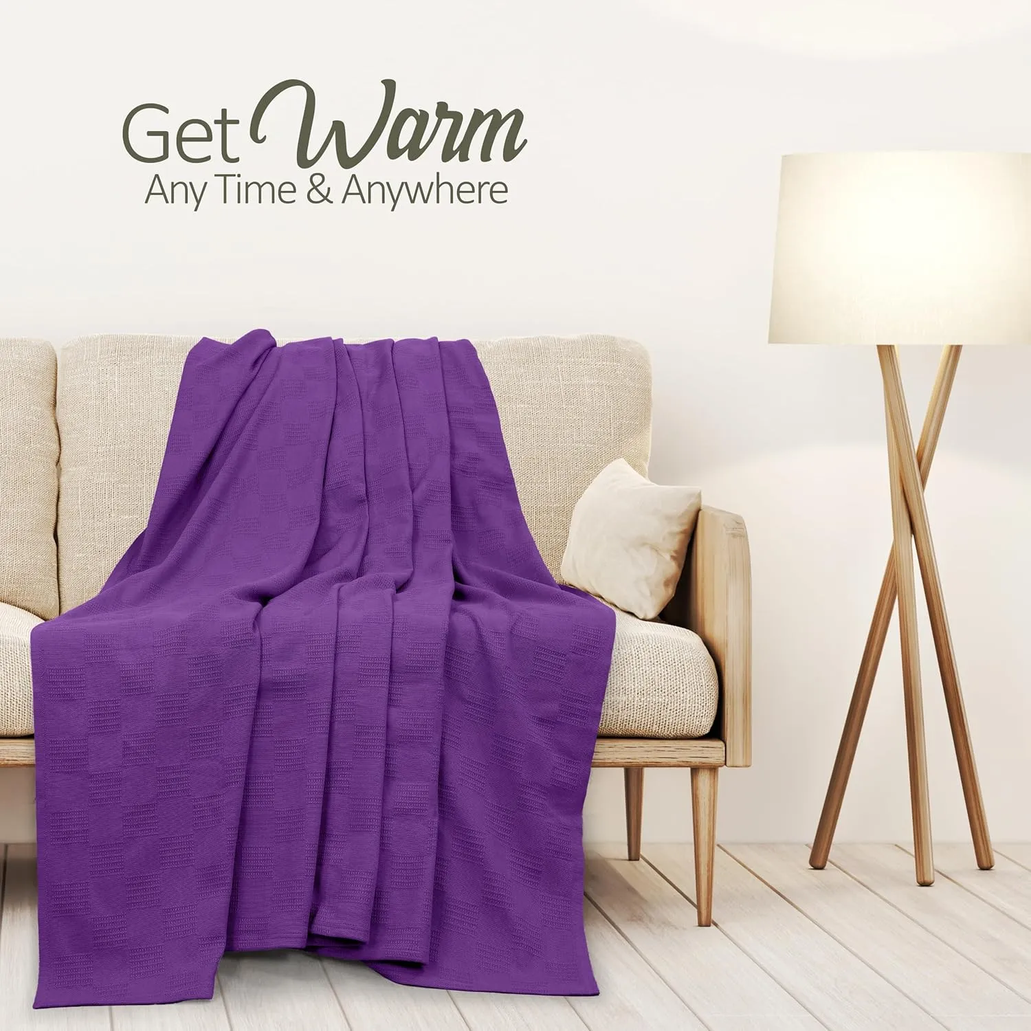 Oakias 100% Cotton Blanket Queen Plum - 350 GSM 90 x 90 Inches Soft Thermal Blanket Queen Size - Throw Blanket Lightweight, Breathable & Durable Summer Blanket for Bed, Couches & Living Room