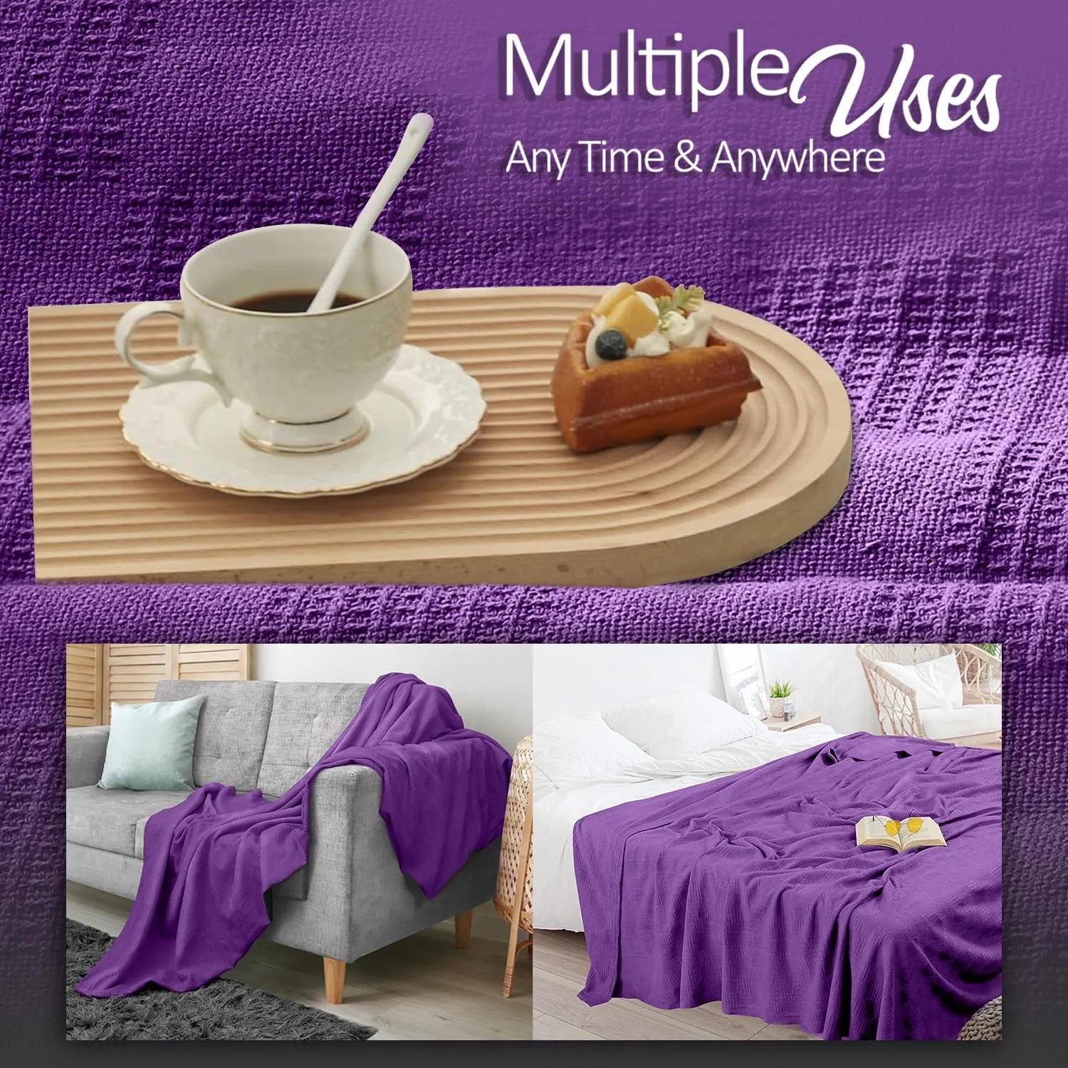 Oakias 100% Cotton Blanket Queen Plum - 350 GSM 90 x 90 Inches Soft Thermal Blanket Queen Size - Throw Blanket Lightweight, Breathable & Durable Summer Blanket for Bed, Couches & Living Room