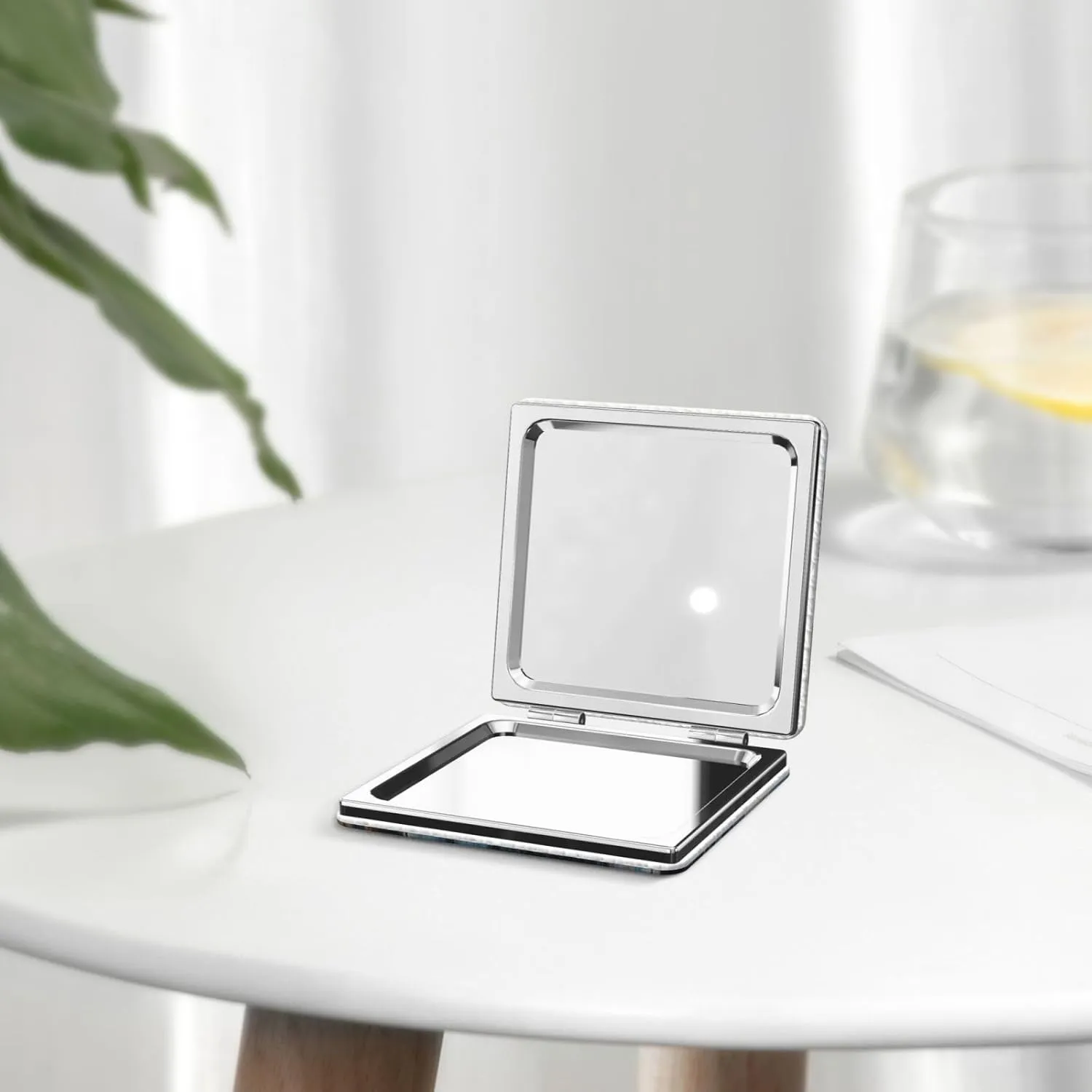 Ocean Sailboat Printed Square Pocket Makeup Mirror with 1X/2X Magnification, Portable Mini Travel Makeup Mirror for Travel Daily Work Beauty