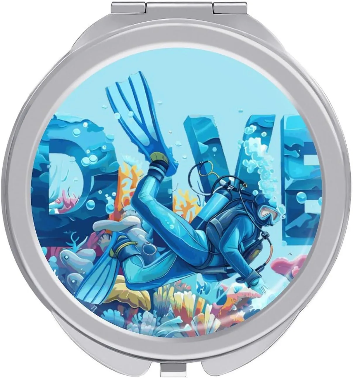 Ocean Scuba Diver Cute Travel Makeup Mirror 2-Sided Folding Handheld Mirror Portable for Handbag Purse Pocket