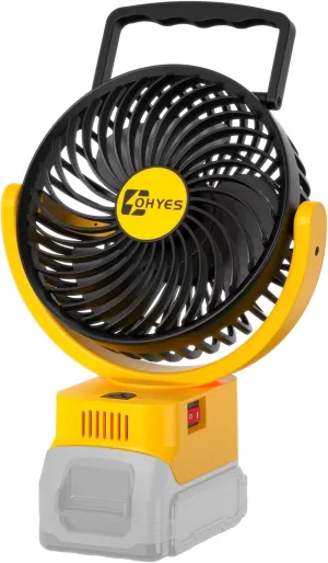 ohyes Jobsite Fan Compatible With DeWALT 20V Max Battery Brushless Motor with USB A C Fast Charging for Camping Workshop and Construction Site(Battery not included)