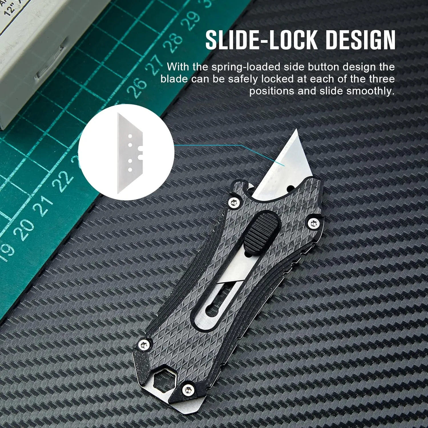 OKNIFE Otacle Carbon Fiber Utility Knife, EDC Box Opener, Multifunctional Tool with Bottle Opener, Hex Wrench and 6.35 mm Slotted Screwdriver (Black)