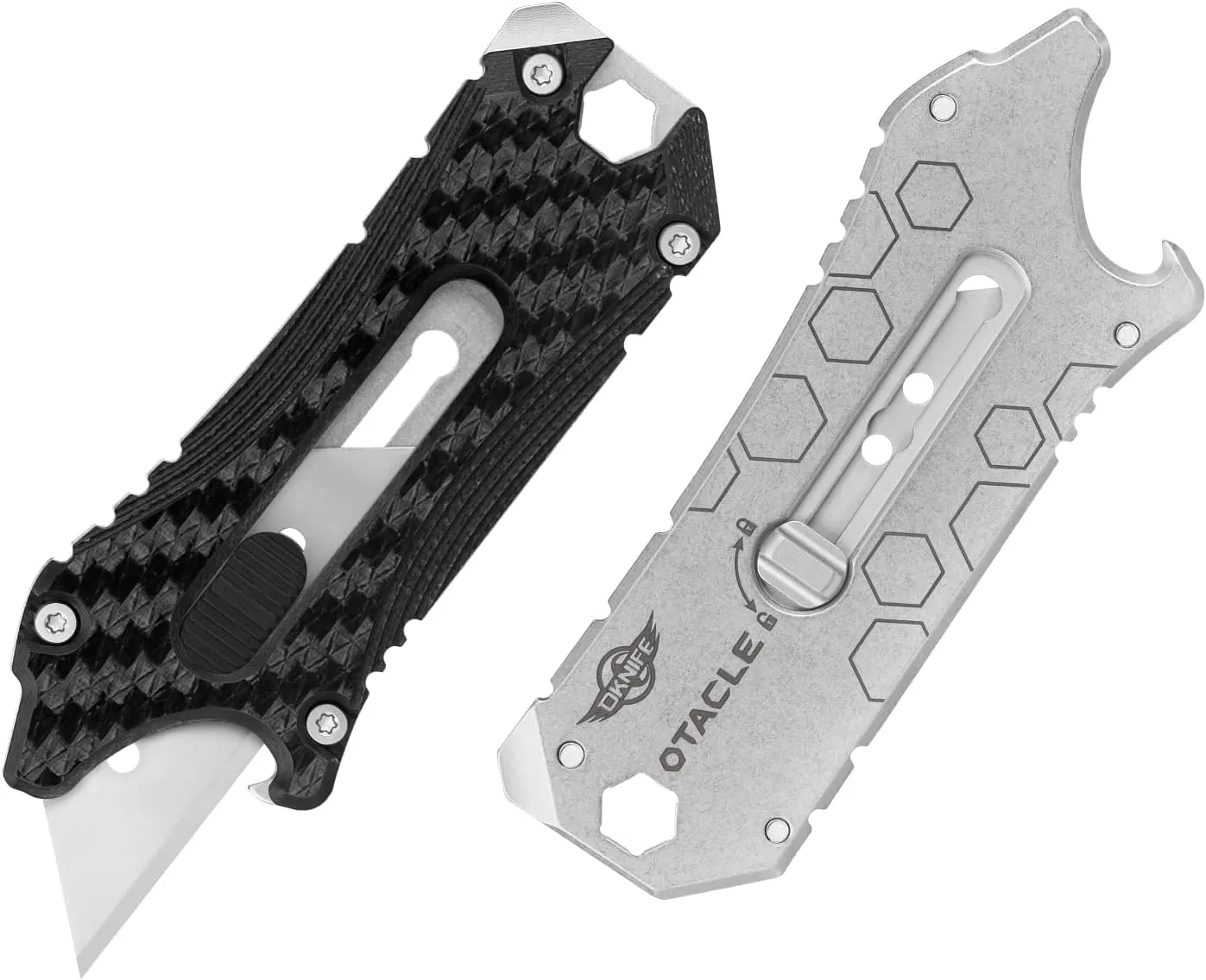 OKNIFE Otacle Carbon Fiber Utility Knife, EDC Box Opener, Multifunctional Tool with Bottle Opener, Hex Wrench and 6.35 mm Slotted Screwdriver (Black)