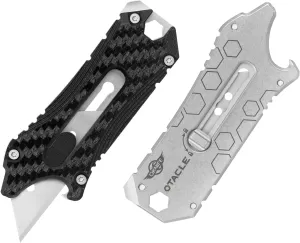 OKNIFE Otacle Carbon Fiber Utility Knife, EDC Box Opener, Multifunctional Tool with Bottle Opener, Hex Wrench and 6.35 mm Slotted Screwdriver (Black)