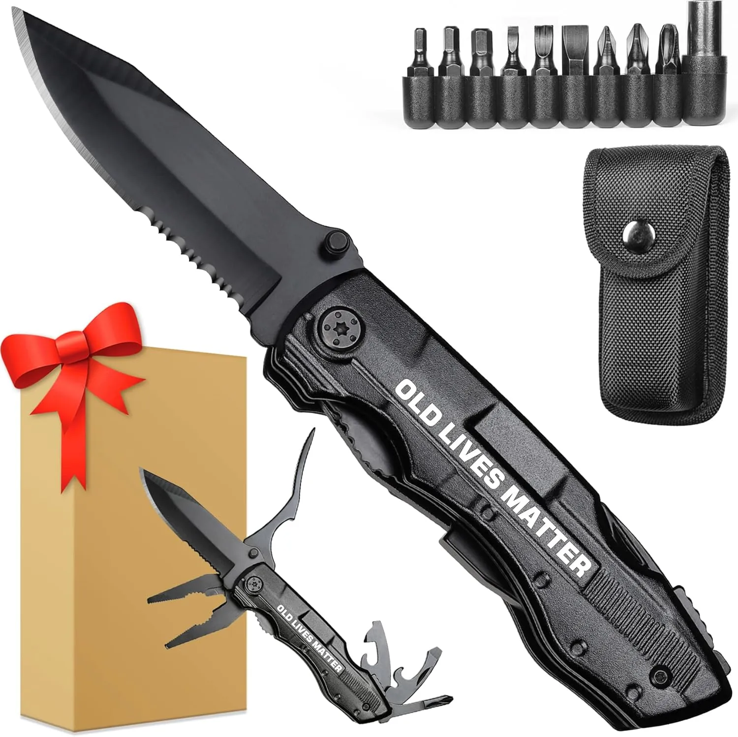 Old Lives Matter Multitool Knife - Funny Retirement Gifts for Men 2024 - Gag Birthday Gifts for Dad,Grandpa,Old Man,Coworkers,Friend,Teacher,Best Retirement Gifts,Stocking Stuffers for Men