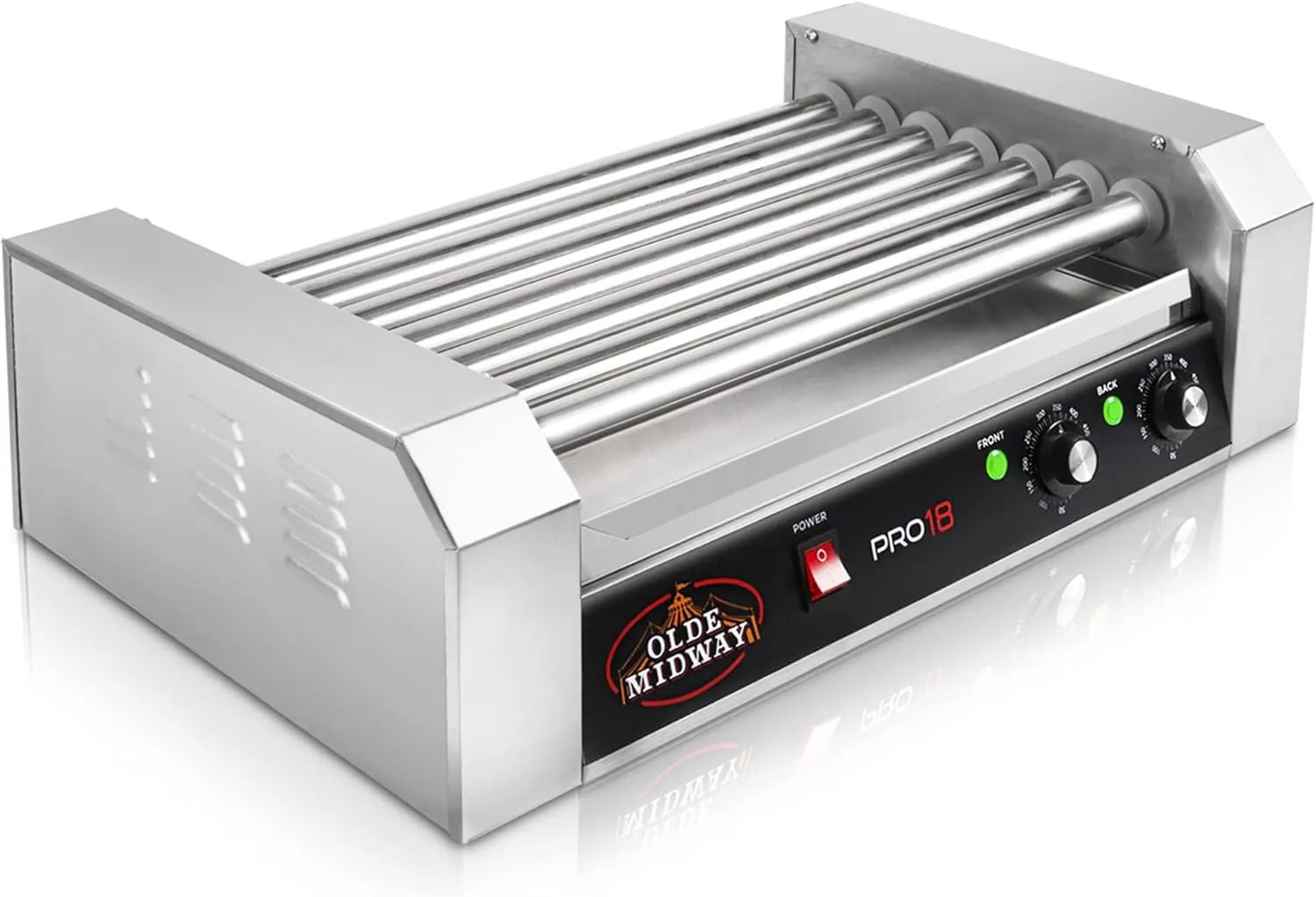 Olde Midway Electric 18 Hot Dog 7 Roller Grill Cooker Machine 900-Watt - Commercial Grade