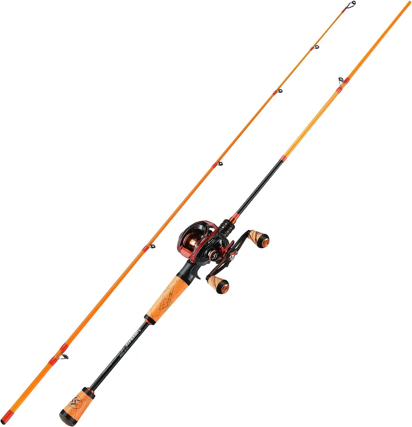 One Bass Fishing Rod and Reel Combo, Medium Fast Baitcasting Combo, 24-Ton Carbon Fiber 2 Pieces Fishing Poles with Baitcaster Reel Super Polymer Handle