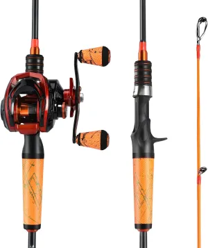 One Bass Fishing Rod and Reel Combo, Medium Fast Baitcasting Combo, 24-Ton Carbon Fiber 2 Pieces Fishing Poles with Baitcaster Reel Super Polymer Handle