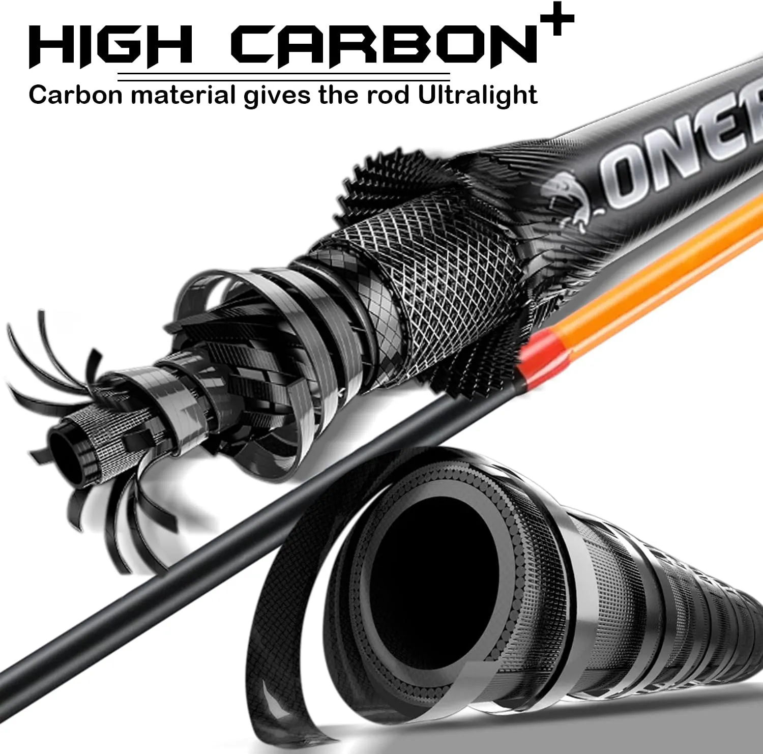 One Bass Fishing Rod and Reel Combo, Medium Fast Baitcasting Combo, 24-Ton Carbon Fiber 2 Pieces Fishing Poles with Baitcaster Reel Super Polymer Handle