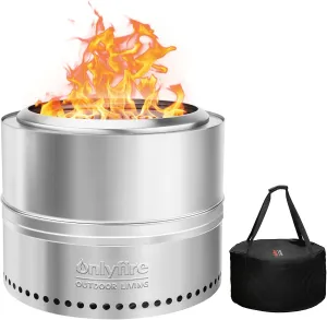 Onlyfire Smokeless Fire Pit with Carrying Bag, 20” Portable Outdoor Fire Pit for Camping Tailgating Patio Backyard Bonfire Party, 360°Air Flow Wood Burning Fireplace, Stainless Steel