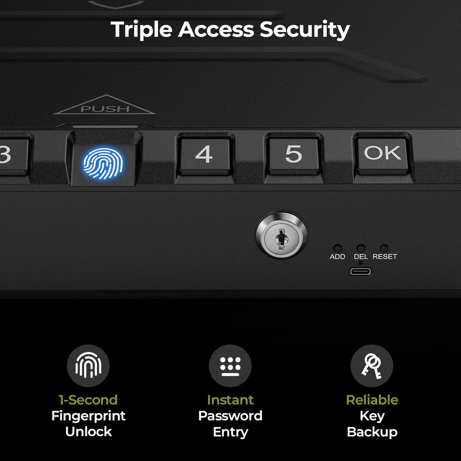 ONNAIS Large Biometric Gun Safe - Fingerprint Pistol Safe with Internal Light, Three Unlock Methods, and Emergency Power Supply, Gun Lock Box for Home, Bedside, Nightstand, and Car Use