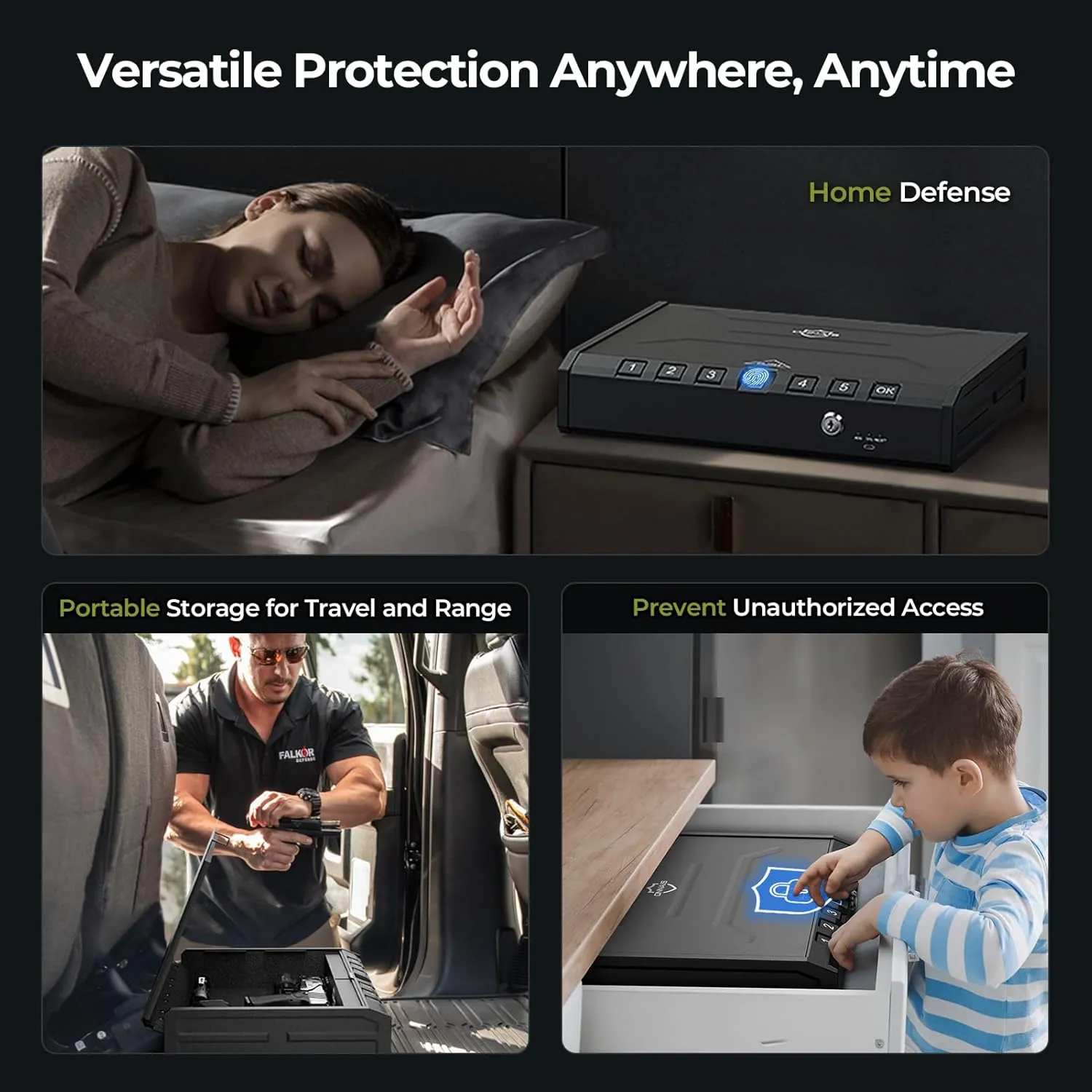 ONNAIS Large Biometric Gun Safe - Fingerprint Pistol Safe with Internal Light, Three Unlock Methods, and Emergency Power Supply, Gun Lock Box for Home, Bedside, Nightstand, and Car Use