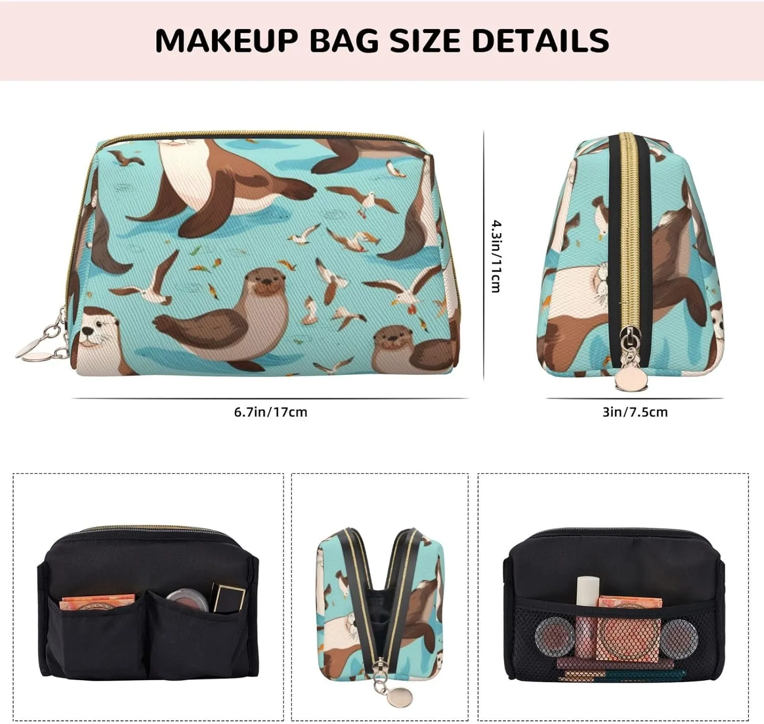 Otters Toiletry Pouch, Travel-Friendly Makeup Organizer For Makeup Brushes, Lipsticks