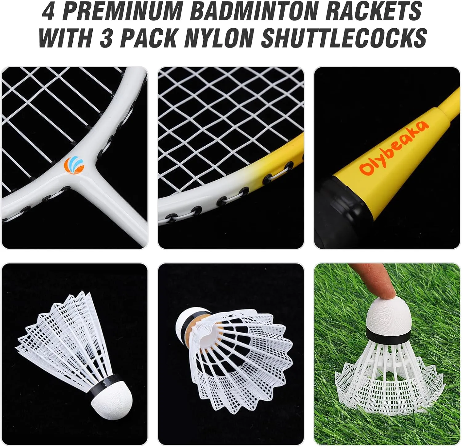 Outdoor Badminton Set for Backyard Lawn Beach Portable Badminton Net Set System with Anti Sagging Design 4 Carbon Aluminum Rackets 3 Birdies and Carrying Bag