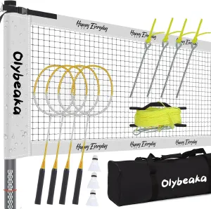 Outdoor Badminton Set for Backyard Lawn Beach Portable Badminton Net Set System with Anti Sagging Design 4 Carbon Aluminum Rackets 3 Birdies and Carrying Bag