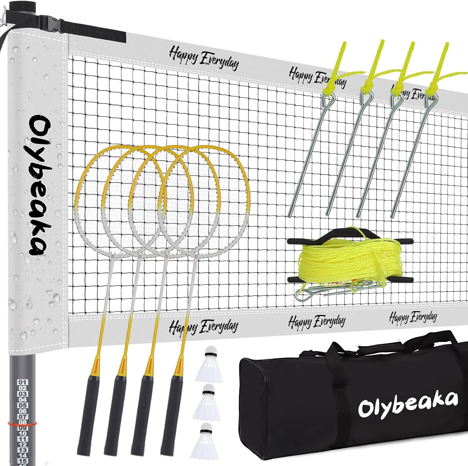 Outdoor Badminton Set for Backyard Lawn Beach Portable Badminton Net Set System with Anti Sagging Design 4 Carbon Aluminum Rackets 3 Birdies and Carrying Bag