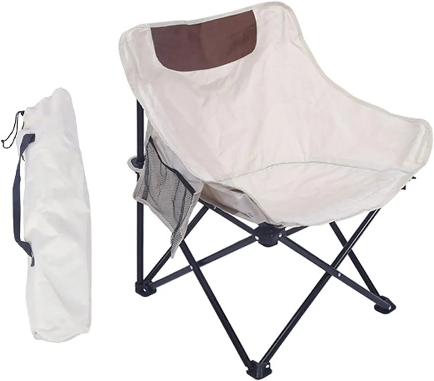 Outdoor Folding Moon Chair Camping Portable Beach Chairs with Side Pockets and Storage Bag, Compact Leisure for Sports Hiking Fishing