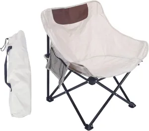 Outdoor Folding Moon Chair Camping Portable Beach Chairs with Side Pockets and Storage Bag, Compact Leisure for Sports Hiking Fishing
