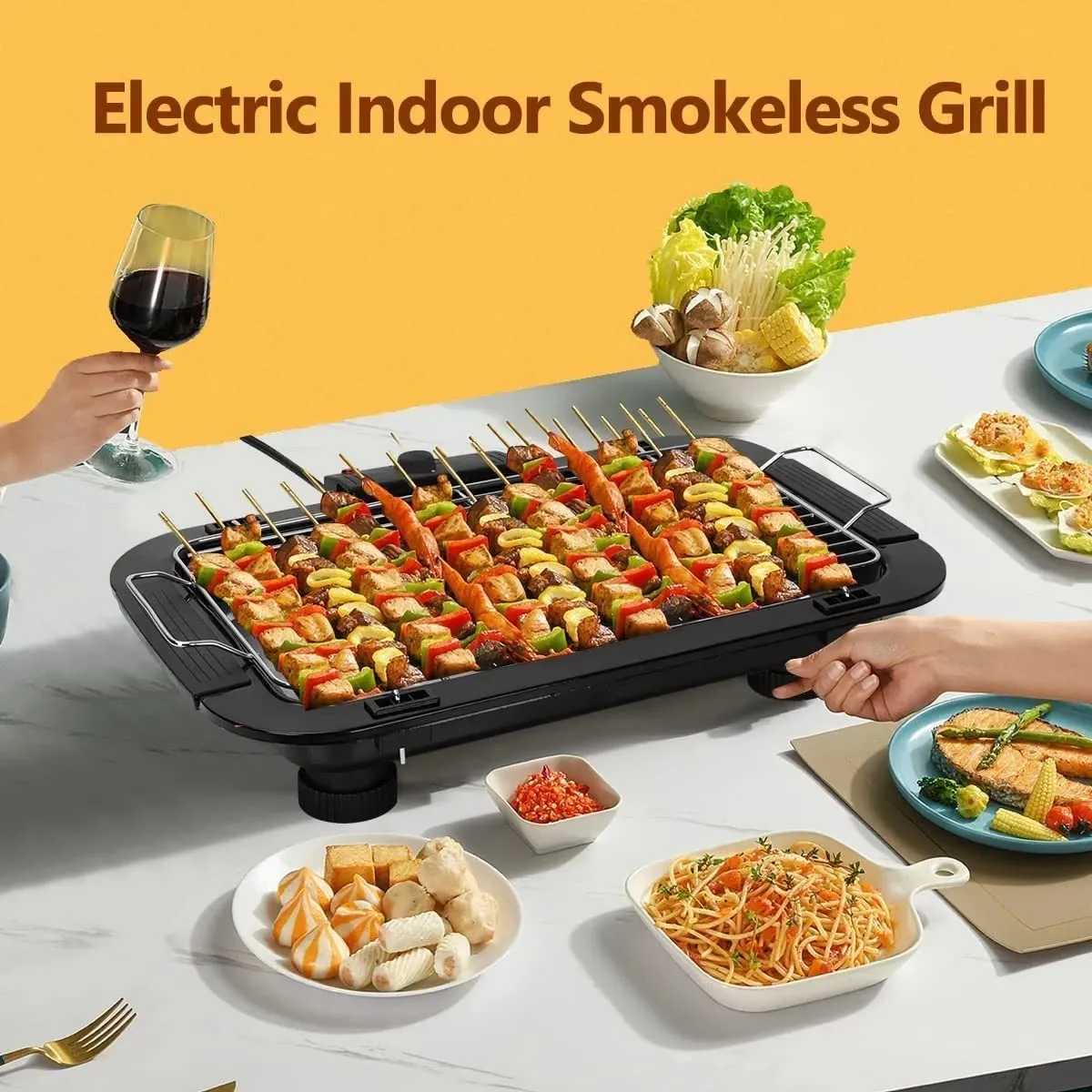 Outdoor Indoor for Removable Cooking Adjustable Drip Barbecue Grill Temperature, & 2000W with Huge savings EzBBQ: Electric Smokeless Tray Design Live chat support &