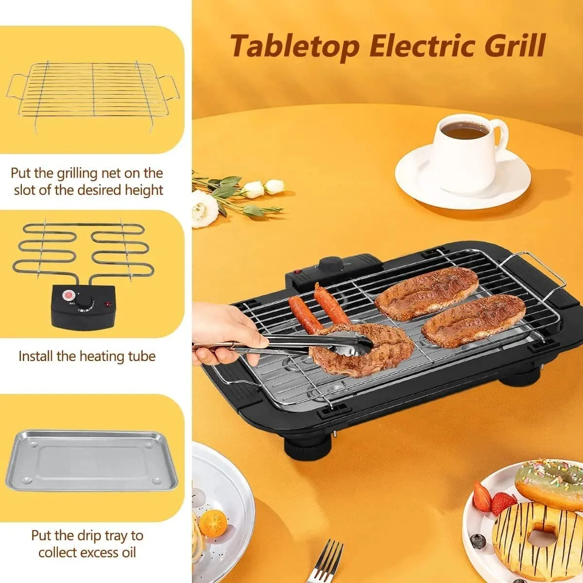 Outdoor Indoor for Removable Cooking Adjustable Drip Barbecue Grill Temperature, & 2000W with Huge savings EzBBQ: Electric Smokeless Tray Design Live chat support &