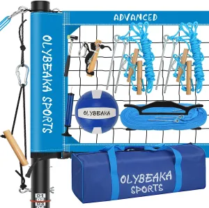 Outdoor Professional Volleyball Net Set System for Backyard Beach with 2" Adjustable Height Aluminum Poles, Upgraded Anti-sag Net, PU Volleyball, Boundary Line, Large Carry Bag