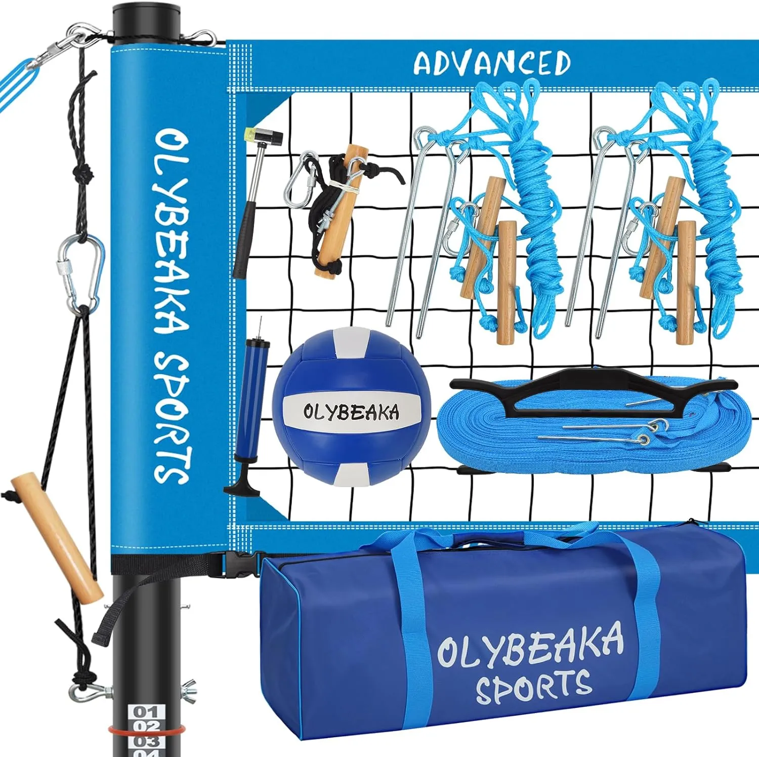 Outdoor Professional Volleyball Net Set System for Backyard Beach with 2" Adjustable Height Aluminum Poles, Upgraded Anti-sag Net, PU Volleyball, Boundary Line, Large Carry Bag