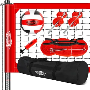 Outdoor Professional Volleyball Net System, Aluminum Poles with Scoring System and Anti-Sag Winch, Easy Adjust Heights Portable Volleyball Net for Backyard,Beach, Grass
