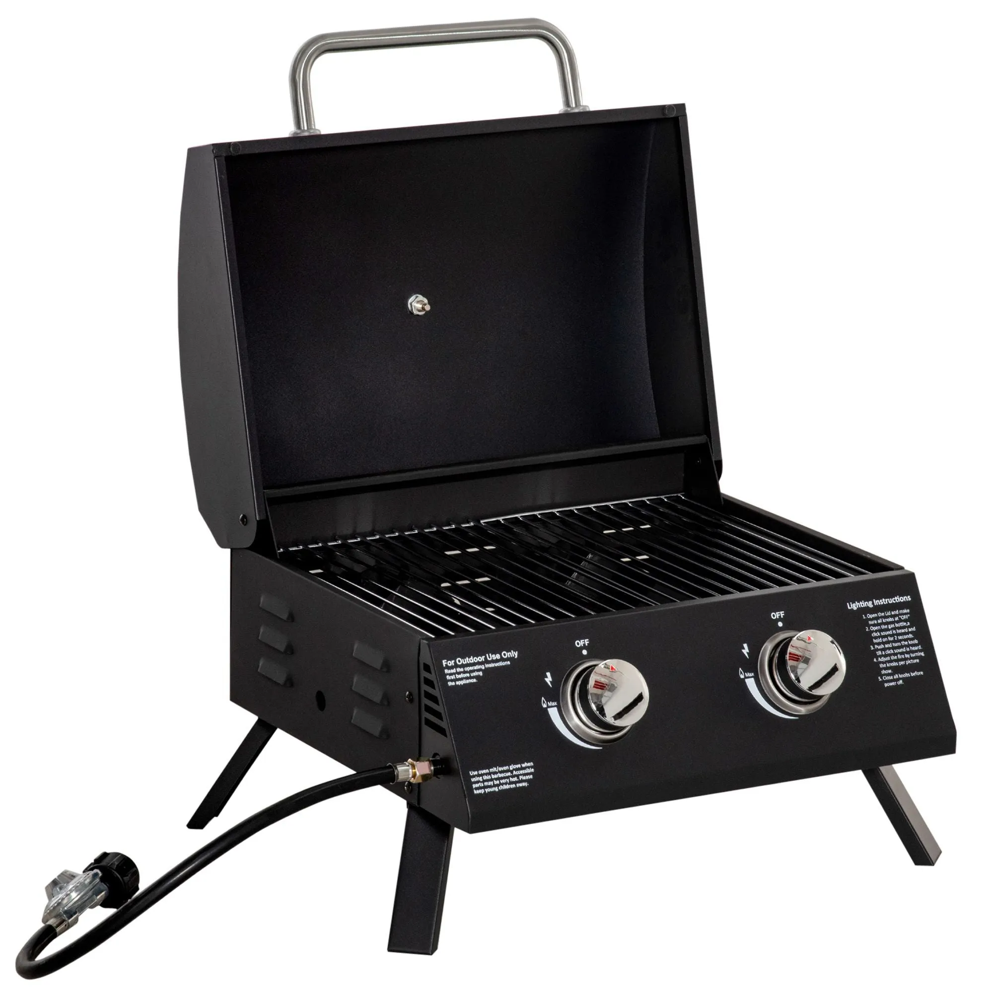 Outdoor Tabletop Highly intuitive Thermometer Gas Backyard, Outsunny Foldable Propane with Lid, Camping, 5-star rated Grill for Portable Burner Black Picnic, BBQ Legs, 2